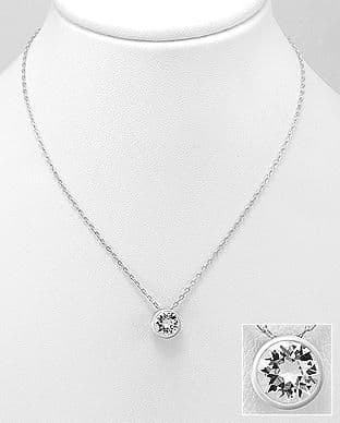 925 Sterling Silver Pendant & Chain Decorated with  Verifiable Authentic Swarovski Crystal Stone